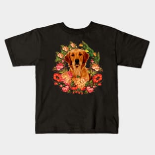 Golden Retriever Flower Bouquet Kids T-Shirt